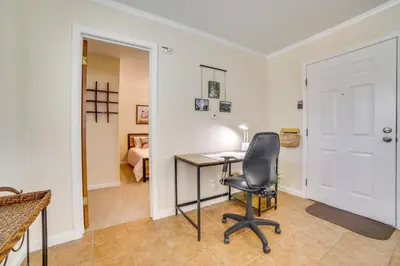 an office with a desk and a chair in a room at Relax Fireside! Tahoe Area Home 28 Mi to Slopes in Carson City