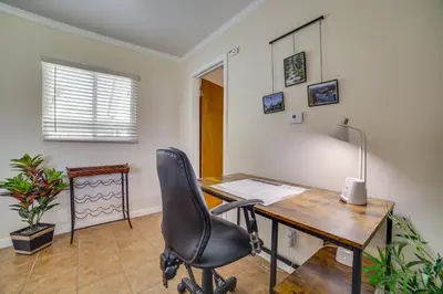an office with a desk and a chair at Relax Fireside! Tahoe Area Home 28 Mi to Slopes in Carson City