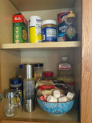 a pantry with a bowl of food and other items at Sequoia Studio with Private Patio in Visalia