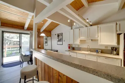 a kitchen with white cabinets and a counter top at Mammoth Lakes Vacation Rental 1 Mi to Ski Area! in Mammoth Lakes