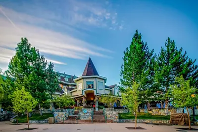 a building with a steeple on top of it at Hounds of Aspen in South Lake Tahoe