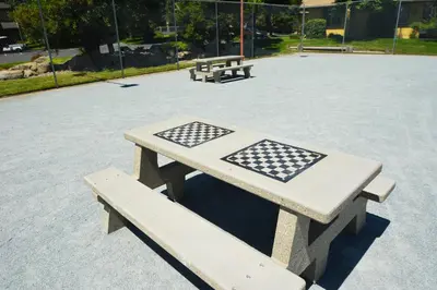 a picnic table and two benches in a park at Walter- Lake AreaFree Night Special in Bass Lake
