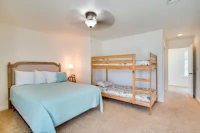 a bedroom with a bed and a ceiling fan at Discovery Bay Home with On-Site Delta Access! in Discovery Bay