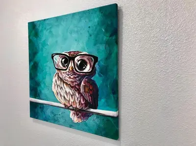 a painting of an owl wearing glasses at Owl Nest Hot Tub Sleeps 3 Yosemite in Ahwahnee