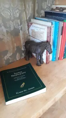 a toy dog sitting on a table next to books at Fairway Apartments Unit 1 in Twain Harte