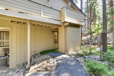 a side view of a building with a walkway at Stylish Incline Village Vacation Rental with AandC! in Incline Village