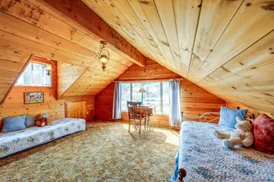a log cabin with a couch and a table at Countryside Views Family-Friendly Badger Cabin in Badger