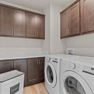 a laundry room with a washer and dryer at Newly Built Murphys Modern Retreat in Murphys