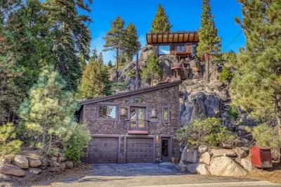 a house on the side of a mountain at Studio with Incredible Location in Tahoe City in Tahoe City
