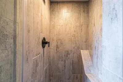 a shower with a glass door in a bathroom at Studio with Incredible Location in Tahoe City in Tahoe City