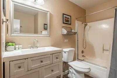 a bathroom with a sink and a toilet and a shower at Summit Forester #47 BLDG.2 Bedrm / 2 bath Ski in Ski Out! Steps to Chair 15 at Little Eagle Lodge! in Mammoth Lakes