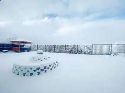 a snow covered yard with a gazebo at Cozy hideaway 30 miles to Mt Rose Ski, Tahoe/ Reno in Reno