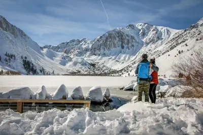 a group of people standing in the snow at Western Slopes Villas 3 in Mammoth Lakes