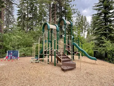 a playground with a slide in a park at Big Springs by Tahoe Getaways - 6BR w Ski Shuttle, Fireplace & Entertainment Room in Truckee