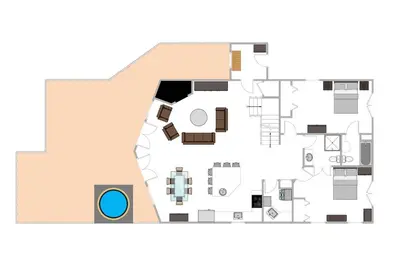 a floor plan of a house at Lodgepole Retreat - A Gorgeous Classic 3BR Log Cabin with Private Hot Tub in Truckee