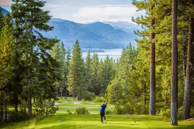 a man is playing golf on a golf course at 39 McCloud Incline Village in Incline Village