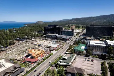 an aerial view of a city with a highway at Downtown Penthouse in South Lake Tahoe