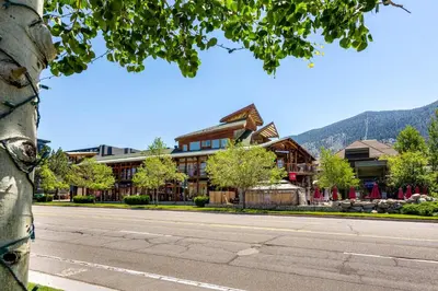 an empty street in front of a lodge at Downtown Penthouse in South Lake Tahoe