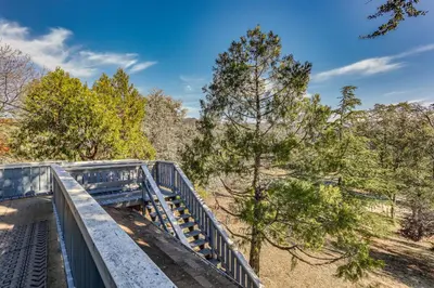 a bridge in the middle of a forest with trees at Cozy Studio with Well-Being Retreat Near Yosemite! in Ahwahnee