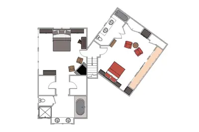 a floor plan of a house with furniture at Sundance Lodge -Mountain Home w Views of Palisades - Ski Shuttle, Pets okay! in Olympic Valley