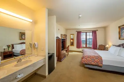 a hotel room with a bed and a sink at Silverland Inn in Virginia City