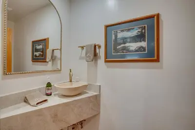 a bathroom with a bowl sink on a counter at 4 Mi to Slopes Family-Friendly Stateline Home! in Stateline