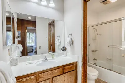 a bathroom with a sink and a toilet and a shower at Horizons 4 101 in Mammoth Lakes