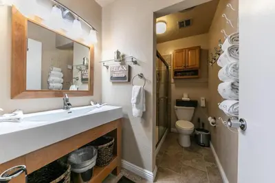 a bathroom with a sink and a toilet at Cozy Studio 1st Floor #132 at Donner Lake Village in Truckee