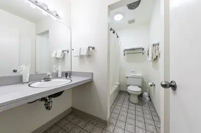 a bathroom with a sink and a toilet at Quiant Studio w/Lake View #144 at Donner Lake Village in Truckee