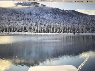 a view of a lake with a mountain at Beautiful Deluxe Studio w/Lake View #245 at Donner Lake Village in Truckee