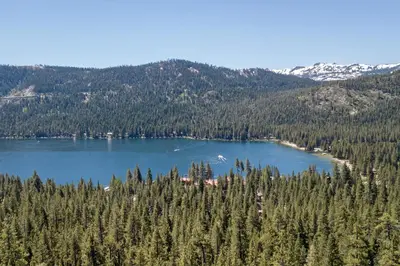 a view of a lake in the middle of a forest at King Studio 2nd Floor #234 at Donner Lake Village in Truckee