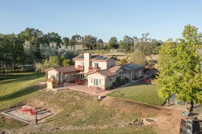 an aerial view of a house at Balcony Suite Fraser Family Vineyard Stay in Amador in Plymouth