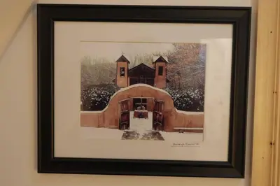 a picture of a painting of a house at Big Cabin on the Creek in Camp Connell