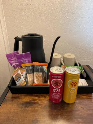 a tray of food and drinks on a table at Eastern Sierra Motor Lodge in Independence