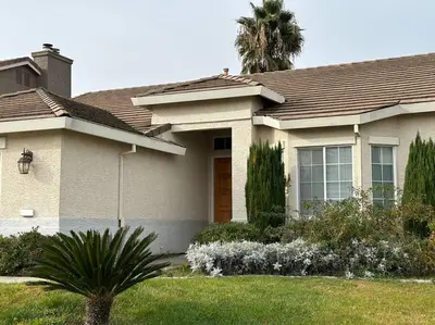 a house with a palm tree in front of it at Sweet Holiday in Antelope