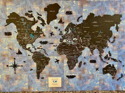 a map of the world on a wall at Peacock House Sleeps 12 Hot Tub Game Room in Ahwahnee