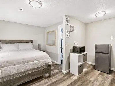 a bedroom with a bed and a tv in it at Charming Retro Property 8 in Sparks
