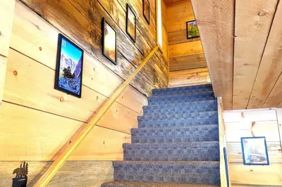 an overhead view of a staircase in a cabin at Sequoia Splendor, inside Kings Canyon NP by Visitors Center in Wilsonia