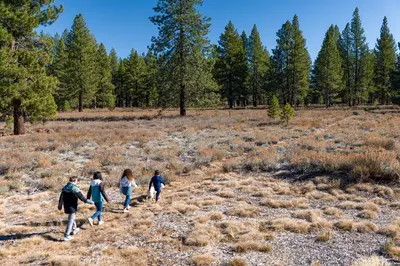 a group of people walking in a field at The Cottages - Ski Shuttle, Ski Valet - 2-Bedroom in Truckee