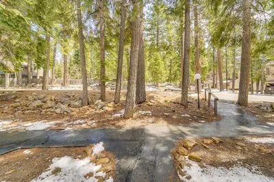 a park with trees and snow on the ground at Steps to Lake Scenic Carnelian Bay Retreat in Carnelian Bay