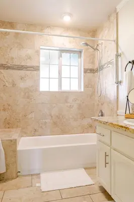 a bathroom with a tub and a shower and a window at Willow Nest - Sequoia And Kings Canyon Villa - Luxury In Nature in Hoffman Point