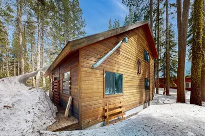 a small wooden cabin in the woods in the snow at Forest View in Soda Springs