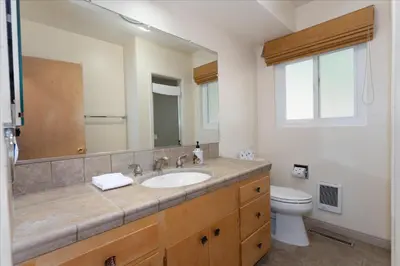 a bathroom with a sink and a toilet at River's Edge w/ BBQ, Wifi, Firepit in North Wawona