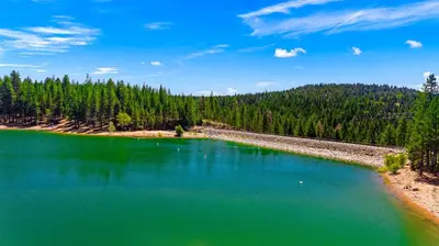a lake in the middle of a forest at Home in the Pines - Apple Hill - Dog Friendly - Snow Nearby in Pollock Pines
