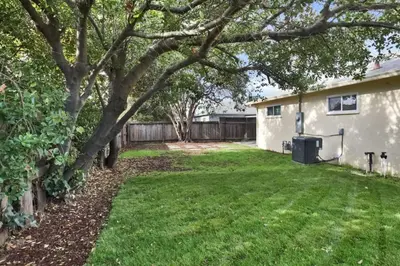 a yard with a tree and a house at Mid Century Wineries Game Room in Lodi
