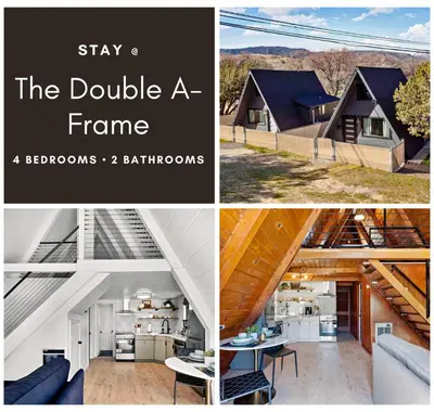 a collage of four pictures of a house at Lake Isabella A frames in Lake Isabella