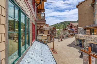 a view of a street in a town with buildings at Iron Horse Lodge North 206 by East West Hospitality in Truckee