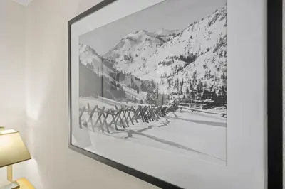 a black and white picture of a marching band at Palisades Tahoe Lodge Rentals Studio Loft #346 in Olympic Valley