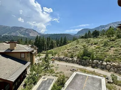 an overhead view of a building and a parking lot at Luxury Townhome w/ Views, Private Jacuzzi & Garage in Mammoth Lakes