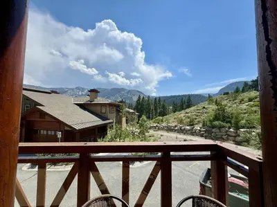 a view from the balcony of a house at Luxury Townhome w/ Views, Private Jacuzzi & Garage in Mammoth Lakes